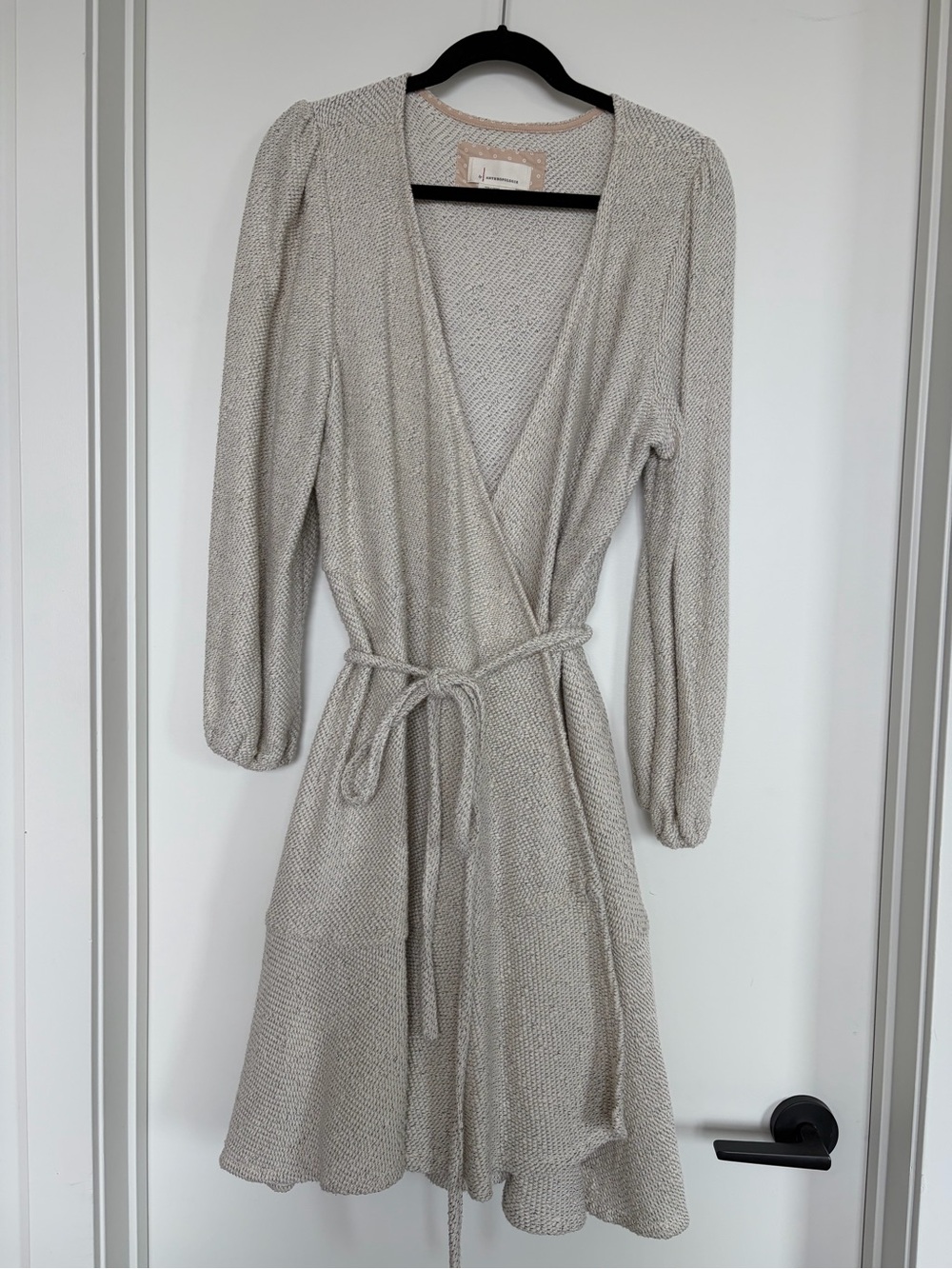 Anthropologie Diana Knit Gray/Ivory Wrap Dress Knee Length XL